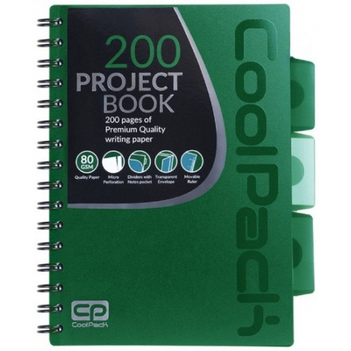 Sąsiuvinis su spirale CoolPack, A5, 200 puslapių, langeliais, žalios spalvos-Sąsiuviniai ir