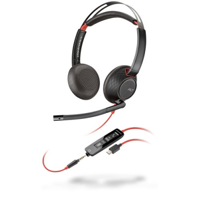 POLY Blackwire 5220 Stereo Laidinės ausinės, USB-C, 3.5 mm jack, Juoda-Ausinės ir
