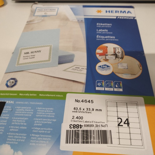 Ecost prekė po grąžinimo HERMA 4645 63,5x33,9 mm spalvoto lazerinio popieriaus