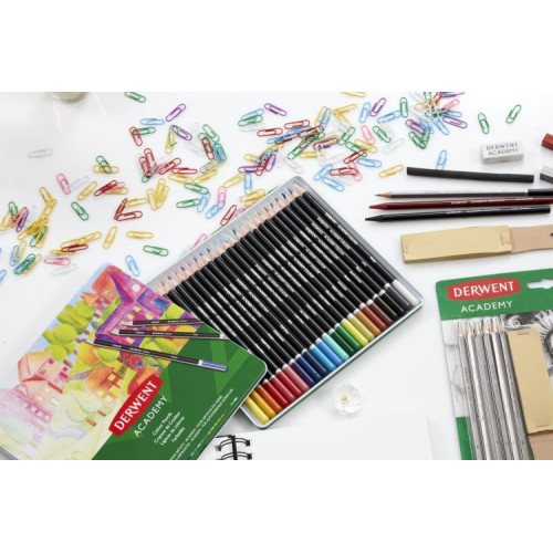 Spalvotų pieštukų rinkinys Derwent Academy, 24 spalvų, metalinėje dėžutėje-Spalvoti