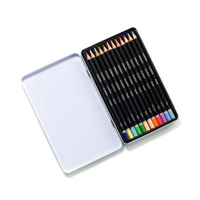 Spalvotų pieštukų rinkinys Derwent Academy, 12 pastelinių spalvų, metalinėje dėžutėje-Spalvoti