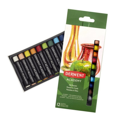 Aliejinės pastelės Derwent Academy, 12 spalvų-Kreida ir kreidelės-Piešimo priemonės
