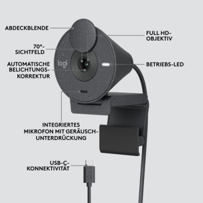 Internetinė kamera Logitech Brio 300 (960-001436) Full HD, Graphite-Internetinės