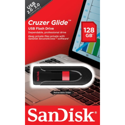 USB atmintinė SanDisk Cruzer Glide USB Flash Drive 128GB, Black, Red-USB raktai-Išorinės