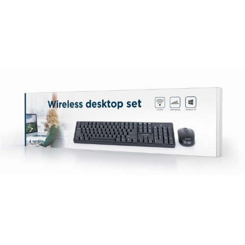 Gembird KBS-W-01 Belaidė klaviatūra + pelė, RF Wireless, US English, Juoda-Klaviatūros, pelės