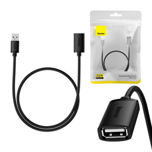 USB 2.0 Extension cable Baseus male to female, AirJoy Series, 0.5m (black)-Laidai, kabeliai