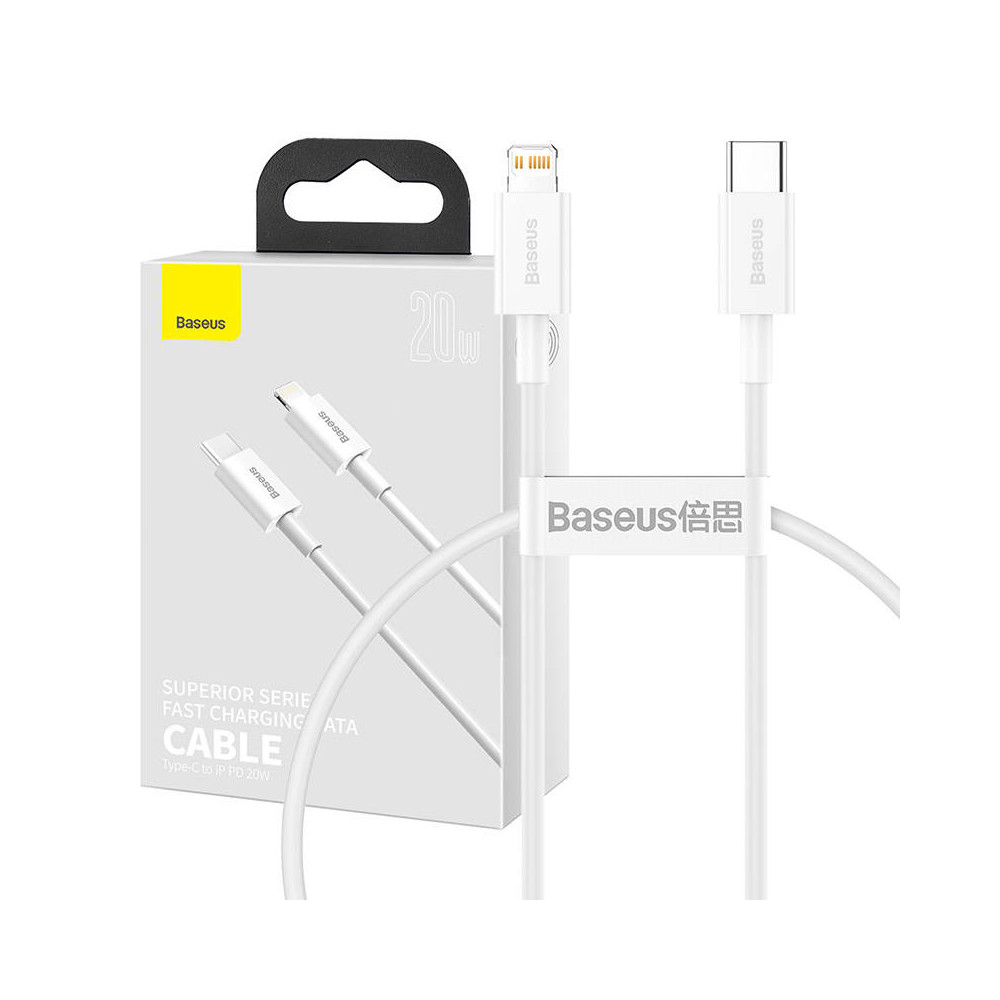 Baseus Superior Series Cable USB-C to Lightning, 20W, PD, 0,25m (white)-Laidai ir