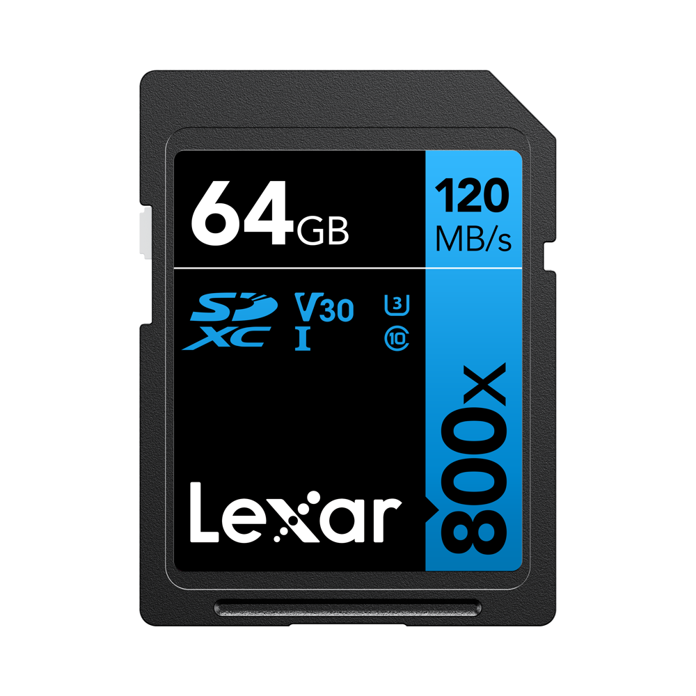 LEXAR PROFESSIONAL 800X SDXC UHS-I CARDS, C10 V10 U1, R120/45MB 64GB-SDHC