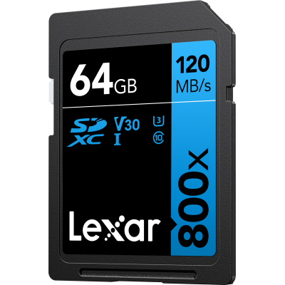 LEXAR PROFESSIONAL 800X SDXC UHS-I CARDS, C10 V10 U1, R120/45MB 64GB-SDHC