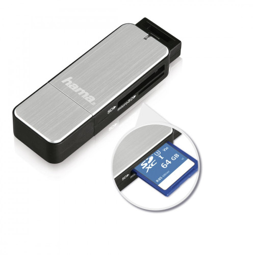 Hama USB 3.0 Multi Card Reader SD/microSD Alu black/silver-Kortelių skaitytuvai-Skaitmeninės