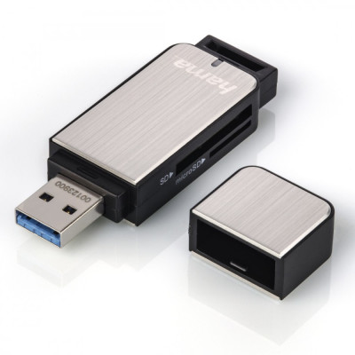 Hama USB 3.0 Multi Card Reader SD/microSD Alu black/silver-Kortelių skaitytuvai-Skaitmeninės