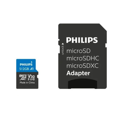 Philips MicroSDXC Card 512GB Class 10 UHS-I U3 incl. Adapter-MicroSD kortelės-Skaitmeninės