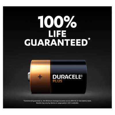 Šarminė baterija LR20 (MN1300/D) 1.5V Duracell 100% Plus Power (2vnt blisteryje)-Elementai