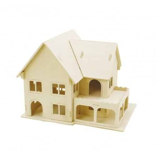 3D medinis konstruktorius - Namas su veranda-Mediniai žaislai-Creativ žaislai