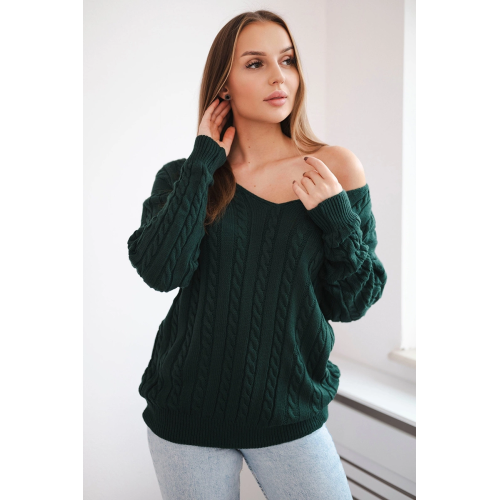 Moteriškas tamsiai žalias megztinis Comb-Moteriški megztiniai-Moterims