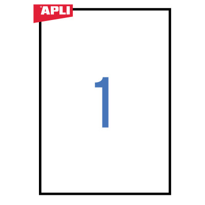 Lipnios etiketės APLI, 210 x 297 mm, A4, 1 lipdukai lape, 25 lapai, balta-Lipnios etiketės ir