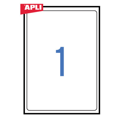 Lipnios etiketės APLI, 199,6 x 289,1 mm, suapvalinti kamp., A4, 1 lipdukai lape, 100 lapų