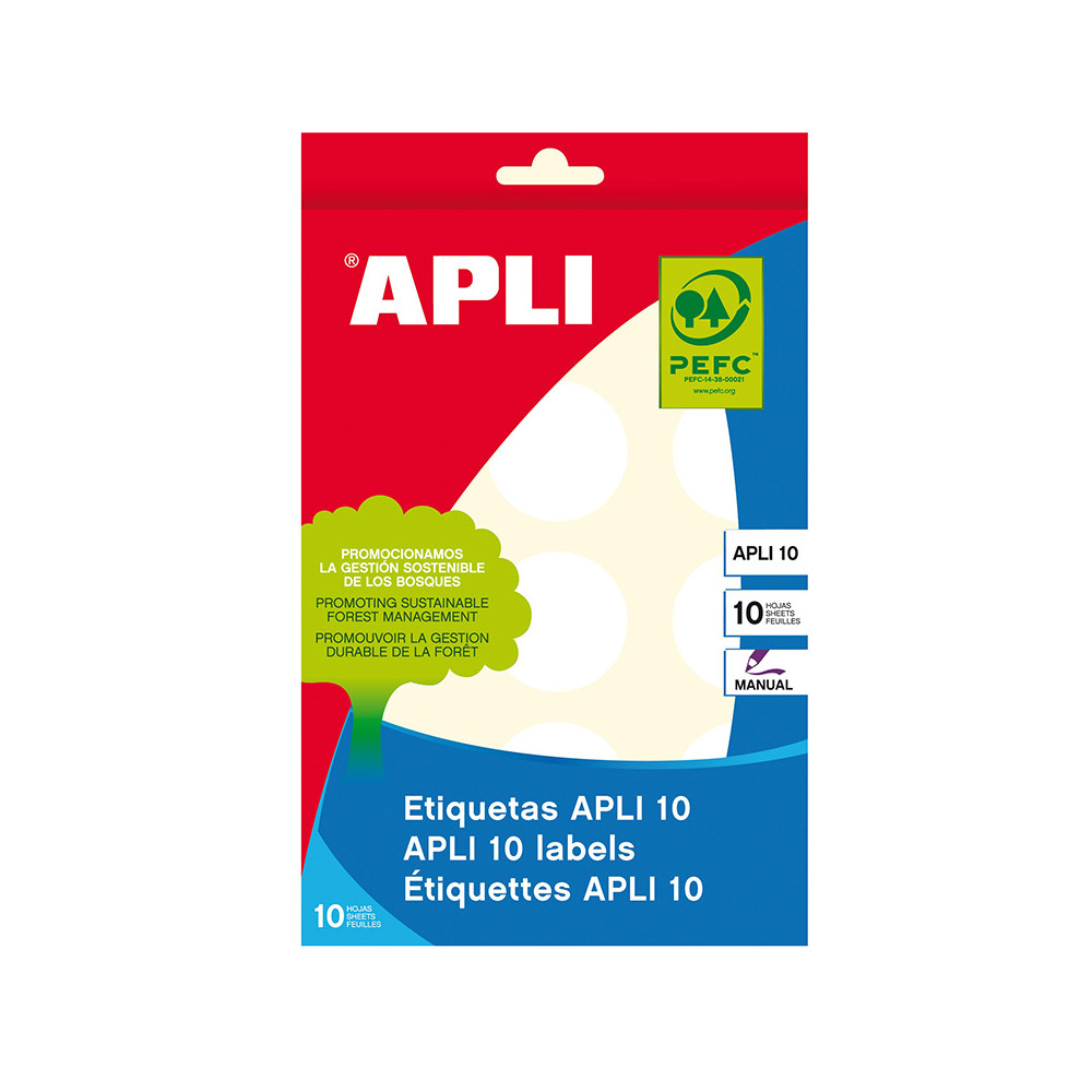 Lipnios etiketės APLI, apvalūs, diam. 32 mm,10 l., balta-Lipnios etiketės ir ženklai-Popierius