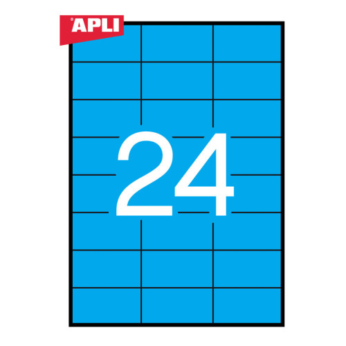Lipnios etiketės APLI, 70 x 37 mm, A4, 24 lipdukai lape, 20 lapų, mėlyna-Lipnios etiketės ir