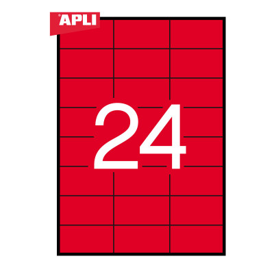 Lipnios etiketės APLI, 70 x 37 mm, A4, 24 lipdukai lape, 20 lapų, raudona-Lipnios etiketės ir