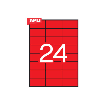 Lipnios etiketės APLI, 70 x 37 mm, A4, 24 lipdukai lape, 20 lapų, raudona-Lipnios etiketės ir