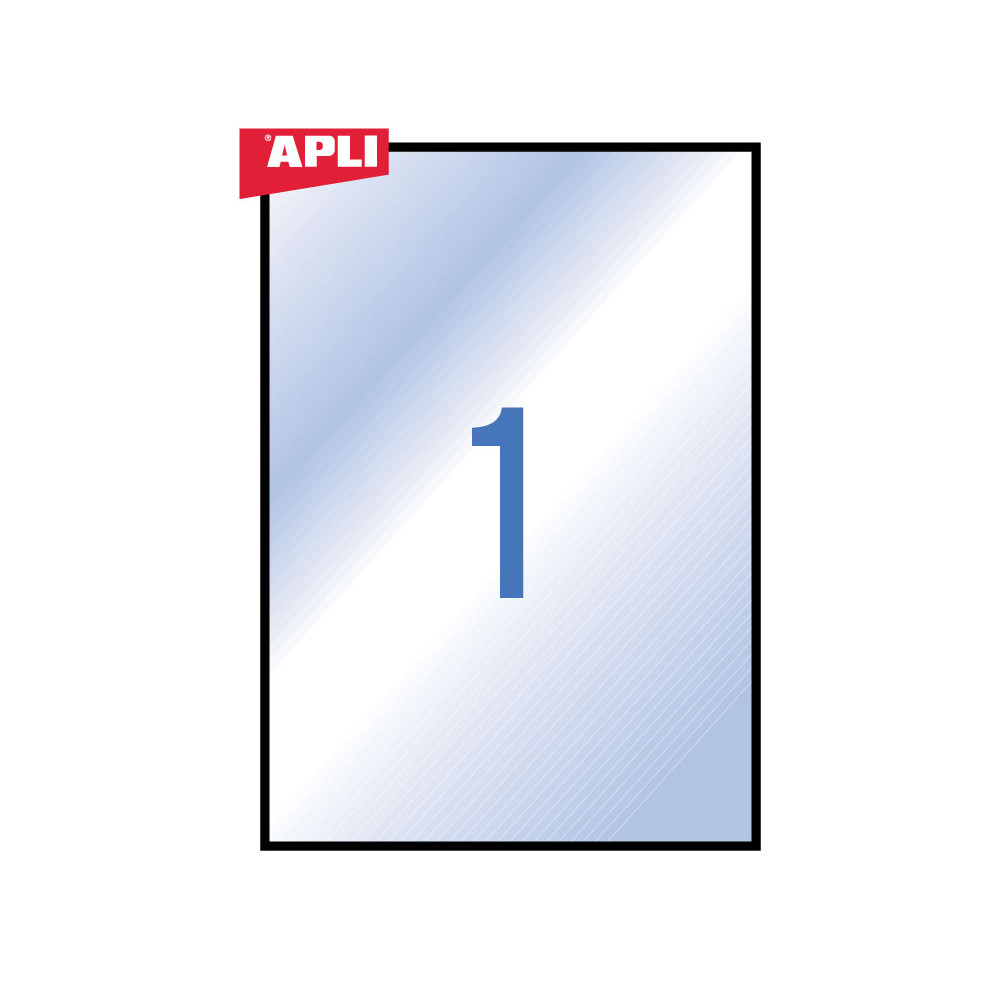 Lipnios etiketės APLI, 210 x 297 mm, A4, 1 lipdukai lape, 20 lapų, skaidri-Lipnios etiketės ir