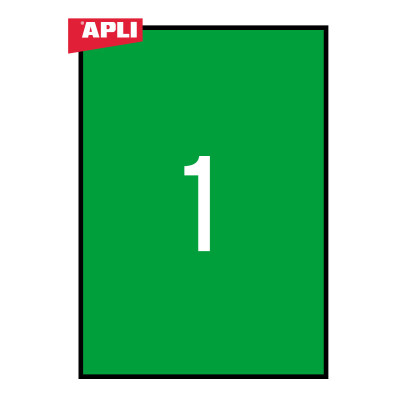 Lipnios etiketės APLI, 210 x 297 mm, A4, 1 lipdukai lape, 20 lapų, žalia-Lipnios etiketės ir