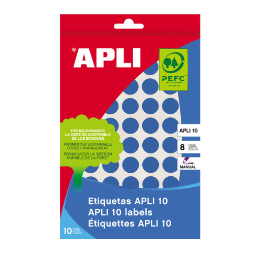 Lipnios etiketės APLI, apvalūs, diam., 10 mm, 8 l., mėlyna-Lipnios etiketės ir