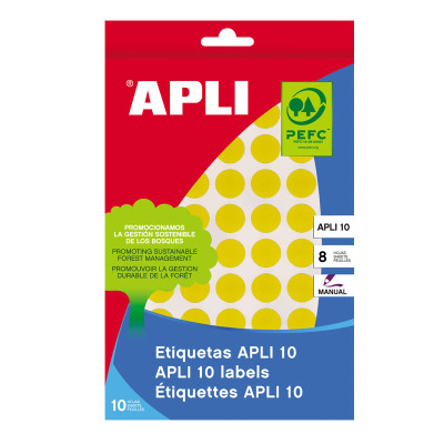 Lipnios etiketės APLI, apvalūs, diam., 13 mm, 8 l., geltona-Lipnios etiketės ir