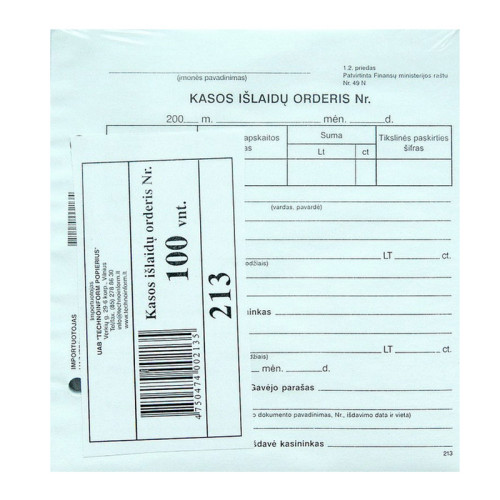 Kasos išlaidų orderis Nr. A6V, 14,5 x 15 cm-Kiti-Popierius ir popieriaus produktai