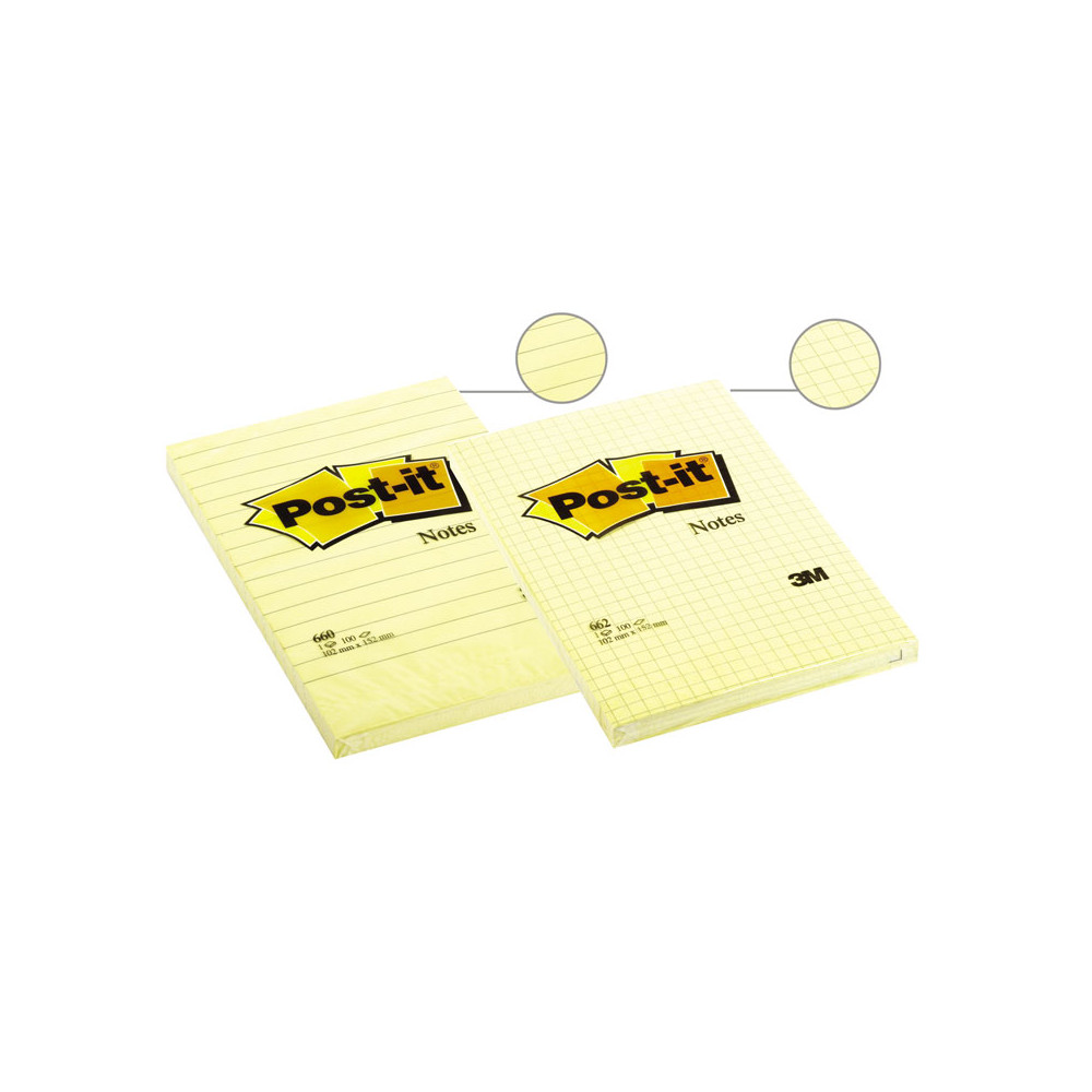 Lipnūs lapeliai POST-IT, 102 x 152 mm, 100 lapelių, linijomis, geltona-Lipnios etiketės ir