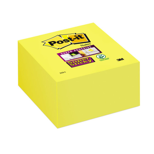 Lipnūs lapeliai POST-IT Super sticky kubas, 76 x 76 mm, 350 lapelių, geltona-Lipnios etiketės