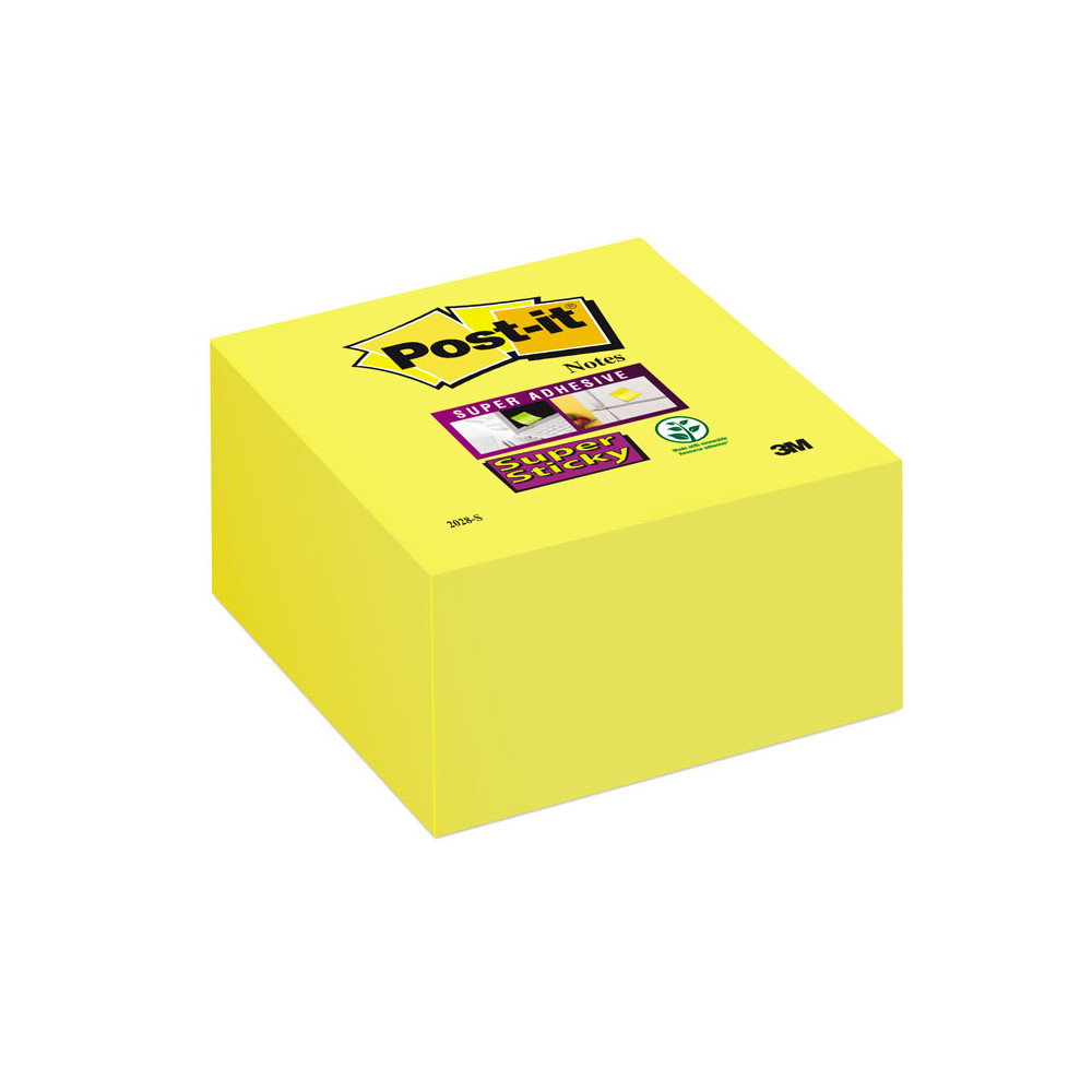 Lipnūs lapeliai POST-IT Super sticky kubas, 76 x 76 mm, 350 lapelių, geltona-Lipnios etiketės