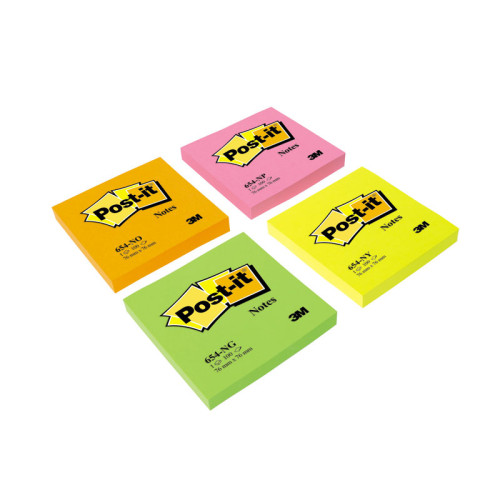 Lipnūs lapeliai POST-IT NEON, 76 x 76 mm, 100 lapelių, geltona-Lipnios etiketės ir