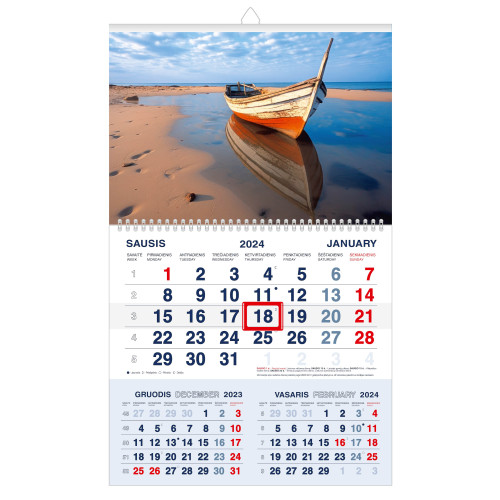 Pakabinamas kalendorius VALTIS 2024, trys viename-Sieniniai kalendoriai-Kalendoriai ir darbo