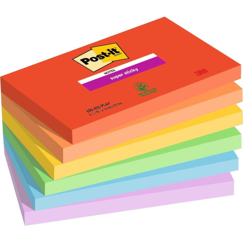 Lipnūs lapeliai Post-it Super Sticky,Playful Colour, 76 mm x 127 mm, 6 vnt./pak.-Lipnios