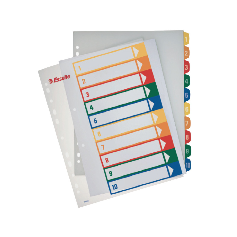 Plastikiniai spalvoti skiriamieji lapai ESSELTE, 1-10, A4, MAXI-Skiriamieji lapai-Dokumentų