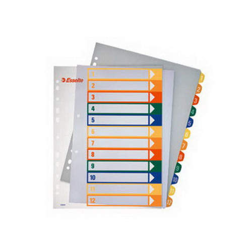 Plastikiniai spalvoti skiriamieji lapai ESSELTE, 1-12, A4, MAXI-Skiriamieji lapai-Dokumentų