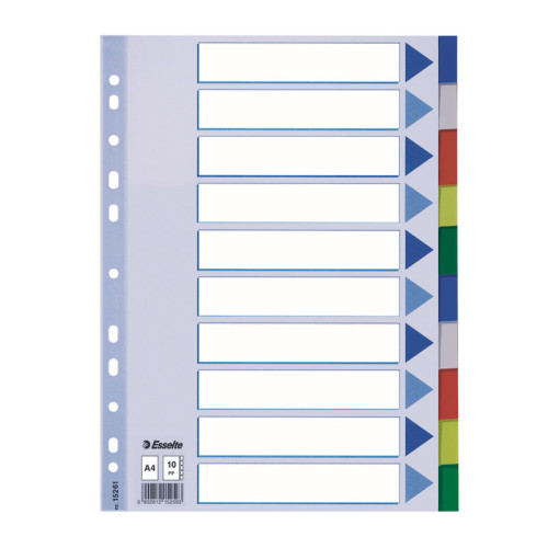 Plastikiniai spalvoti skiriamieji lapai ESSELTE, 10 dalių, A4-Skiriamieji lapai-Dokumentų
