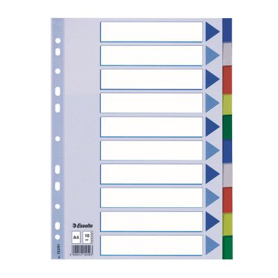 Plastikiniai spalvoti skiriamieji lapai ESSELTE, 10 dalių, A4-Skiriamieji lapai-Dokumentų