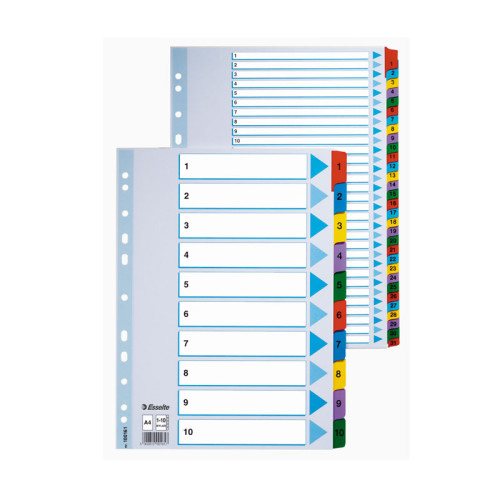 Kartoniniai spalvoti skiriamieji lapai ESSELTE, 1-10, A4-Skiriamieji lapai-Dokumentų laikymo