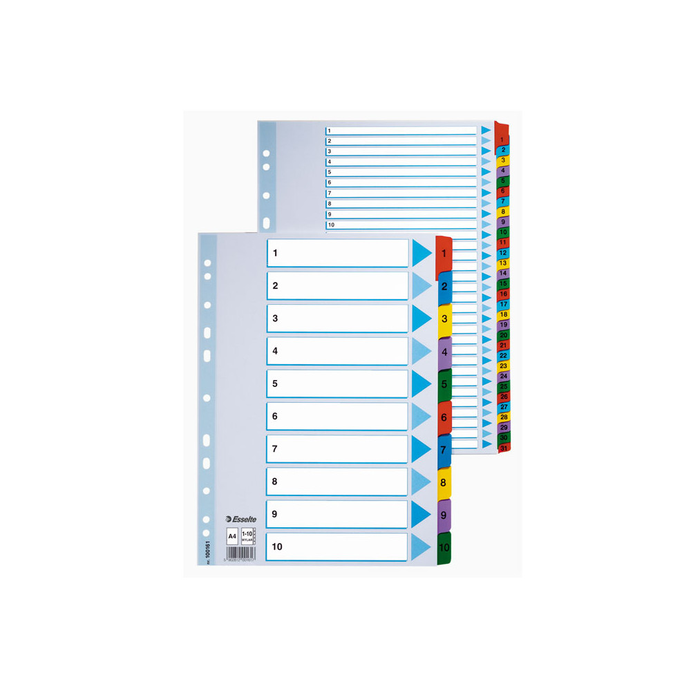 Kartoniniai spalvoti skiriamieji lapai ESSELTE, 1-10, A4-Skiriamieji lapai-Dokumentų laikymo