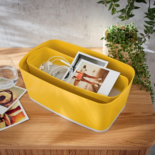 Dėžutė daiktams Cosy L:MyBox, pailga, geltonos sp.-Archyvavimo dėžės ir priedai-Dokumentų