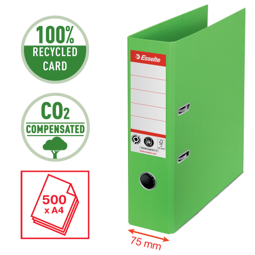 Segtuvas ESSELTE No1 CO2 Neutral, A4, kartoninis, 75 mm, žalia-Segtuvai-Dokumentų laikymo