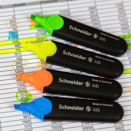 Teksto žymekliai SCHNEIDER JOB, 1-5 mm, 4 spalvų rinkinys-Žymekliai-Rašymo priemonės