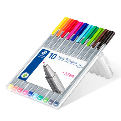 Rašiklis STAEDTLER TRIPLUS FINELINER 334, 0,3 mm, 10 spalvų rinkinys-Piešimo priemonės-Rašymo
