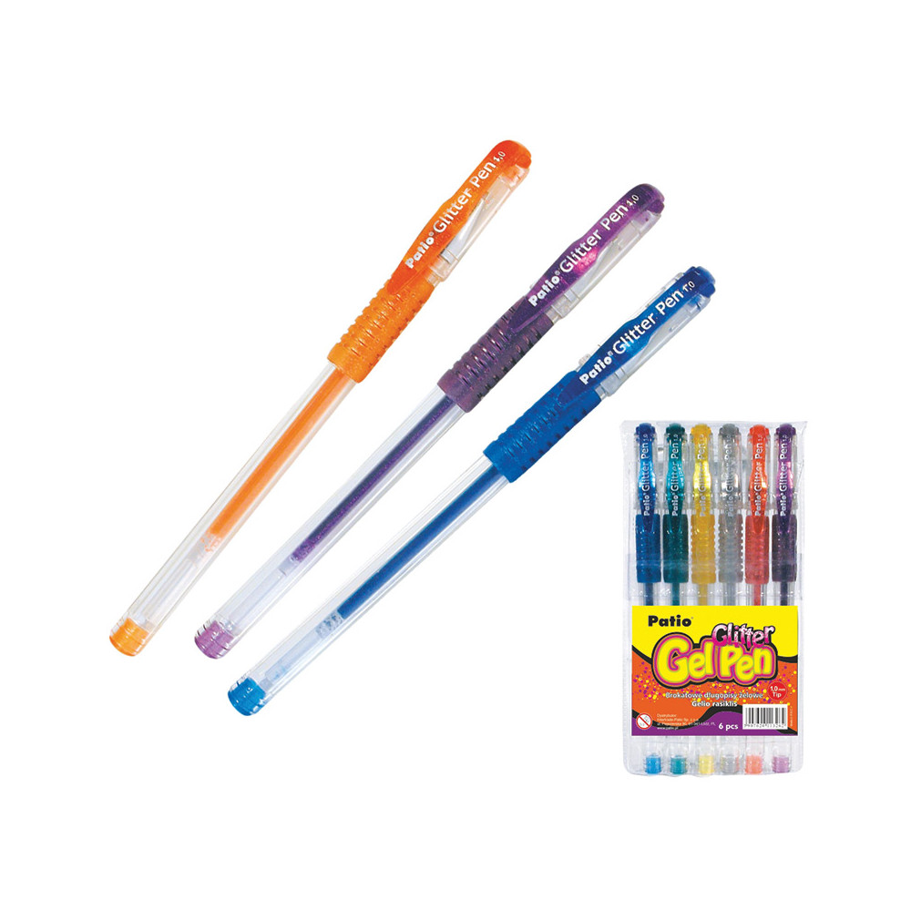 Gelinis rašiklis PATIO GLITTER su blizgučiais, 6 spalvų rinkinys-Rašikliai-Rašymo priemonės