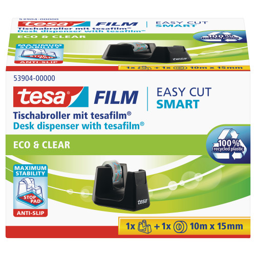 Stalinis lipnios juostelės dėklas TESA Easy Cut Smart su Tesafilm ekologiška ir skaidria