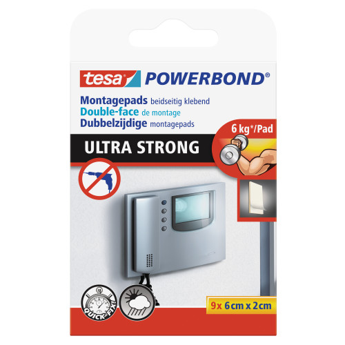Ypač stiprios dvipusio lipnumo pagalvėlės TESA Powerbond Ultra Strong, 20mm x 0,6m, 9