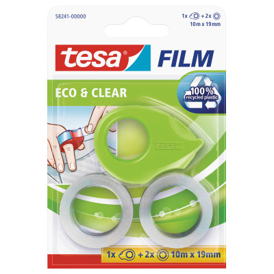 Lipnios juostelės dėklas TESA Mini Tape Dispenser eco su 2vnt. ekologiškų ir skaidrių lipnių